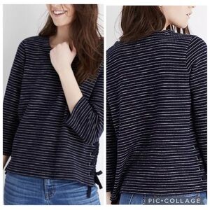 Madewell Striped Side-Lace Deep Navy and White Long sleeve Top
